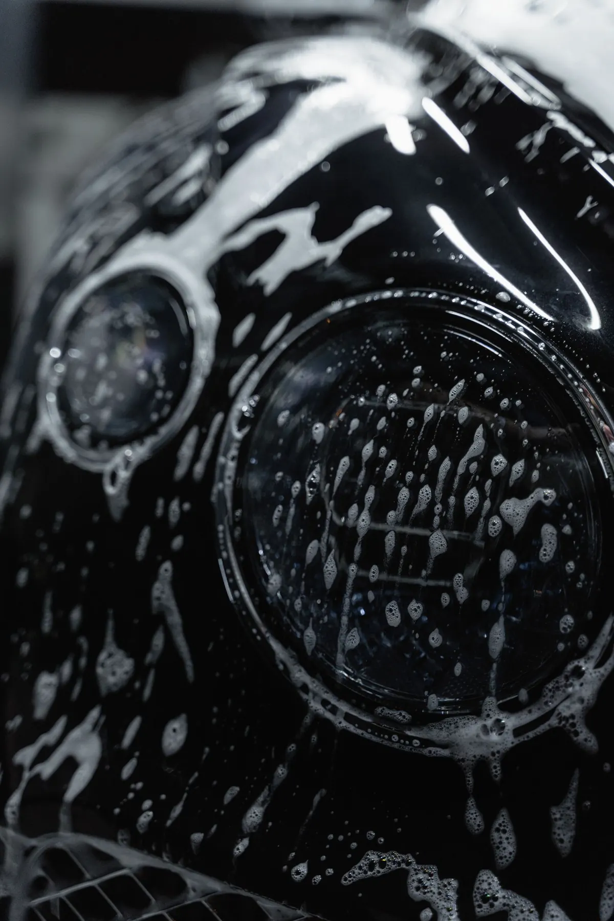 Car covered in wash foam